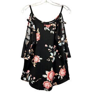 Dreagal Women’s Caged Short Sleeve Scoop Neck Blouse Black/Multi Floral Small